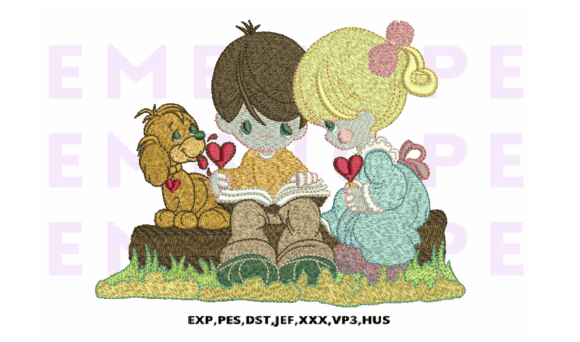 Kids Reading Books with Dog: A Sweet Embroidery Review